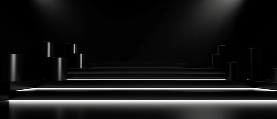 Fototapeta premium Black background abstract with Gradient in empty room studio.