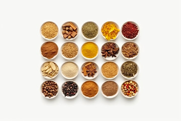 Indian spices isolated on white background. Generative AI