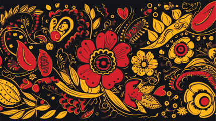 Traditional Russian vector seamless pattern in khokhloma style