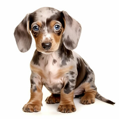 The marble dachshund puppy is a pet dog and a loyal friend of man