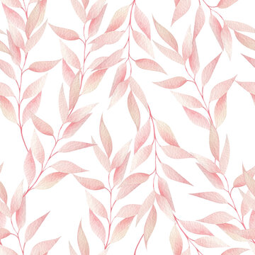 Watercolor pattern with pink leaf.