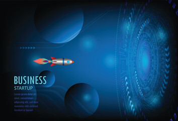 Rocket going to the target. Rocket space ship take off. Rocket launches in space flying. Business Startup Concept. Vector illustration.