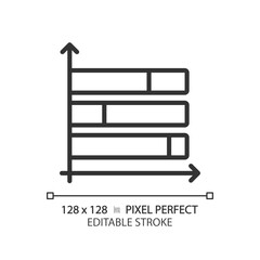 Horizontal stacked column chart linear icon. Budget management. Demographic data. Information display. Thin line illustration. Contour symbol. Vector outline drawing. Editable stroke