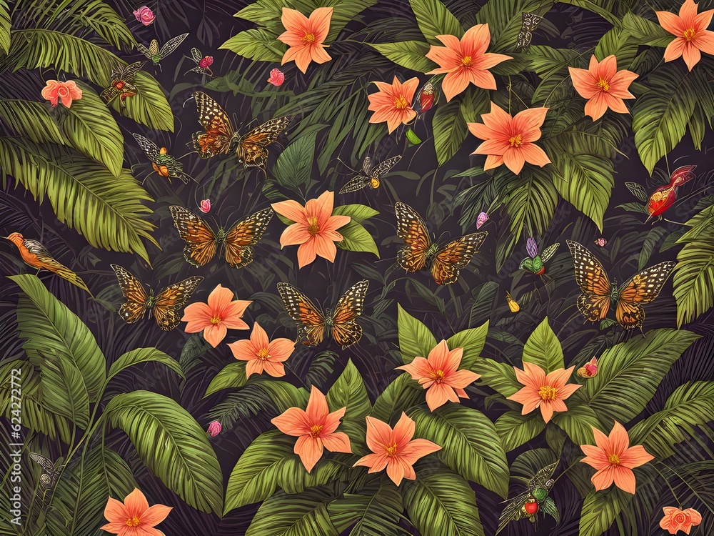 Canvas Prints Vintage exotic night garden, Generative AI Illustration