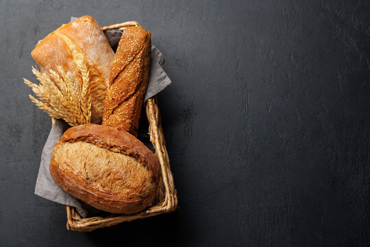 Assorted bread varieties in a basket