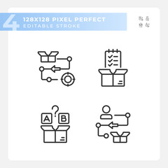 Pixel perfect black icons set of product management, editable thin line illustration.