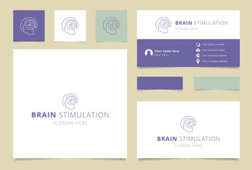 Brain simulation logo design with editable slogan. Branding book and business card template.