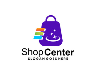Shopping bag icon for online shop business logo with text
