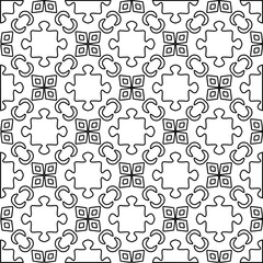 Abstract background with figures from lines. black and white pattern for web page, textures, card, poster, fabric, textile. Monochrome graphic repeating design.