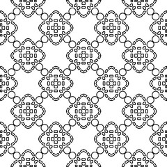 Abstract background with figures from lines. black and white pattern for web page, textures, card, poster, fabric, textile. Monochrome graphic repeating design.