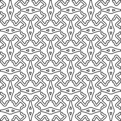 Abstract background with figures from lines. black and white pattern for web page, textures, card, poster, fabric, textile. Monochrome graphic repeating design.