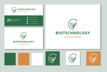 Biotechnology logo design with editable slogan. Branding book and business card template.