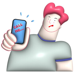 Call me cartoon man gesture 3d
