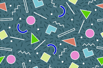 90s seamless pattern colourful memphis style retro background or retro 80s wallpaper vector