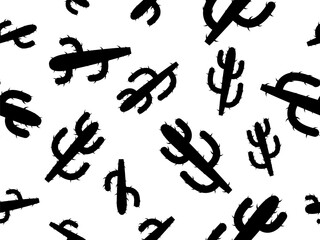 Cactus seamless pattern. Desert cactus Carnegiea. Black cacti with thorns on white background. Large mexican empty cacti. Design for banners and posters. Vector illustration