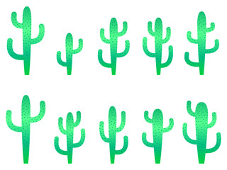 Gradient cactus icons set on white background. Desert cactus Carnegiea. Cactuses with dots in a modern style. Large mexican empty cacti. Design for banners and posters. Vector illustration