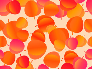 Peaches seamless pattern. Gradient orange peaches in 3d style. Design for printing on paper and fabric, banners and posters. Vector illustration