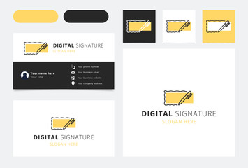 Digital signature logo design with editable slogan. Branding book and business card template.