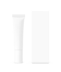Blank plastic tube with box mockup. Front view. Vector illustration isolated on white background. Can be use for your design, advertising, promo and etc. EPS10. 