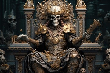 Fototapeta na wymiar the skull king sits on the throne