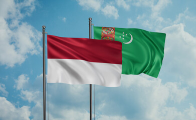 Turkmenistan and Indonesia and Bali island flag