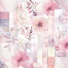 watercolor patchwork pattern , pastel pink