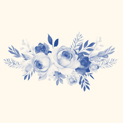 Obraz premium Wedding floral composition, watercolor big flowers, navy blue design, isolated on ecru background