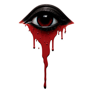 Red black make-up on isolated eyeball - Generative AI