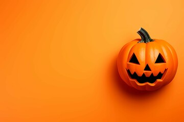 Holiday Halloween Banner with Pumpkin on orange background. Top view. Copy space. Generative AI