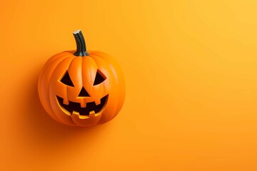 Holiday Halloween Banner with Pumpkin on orange background. Top view. Copy space. Generative AI
