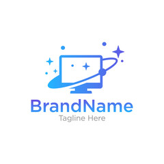 Fototapeta premium Computer Planet Technology logo design vector