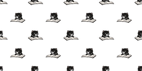 bear seamless pattern polar bear reading book pet doodle vector teddy cartoon gift wrapping paper tile background repeat wallpaper scarf isolated illustration design