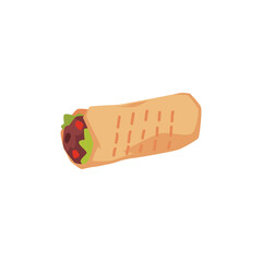 Burrito, fast food snack, Mexican street food burrito roll with meet, vegetables and cheese, doner vector illustration