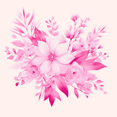 Wedding floral composition, watercolor big flowers, bright pink design, isolated