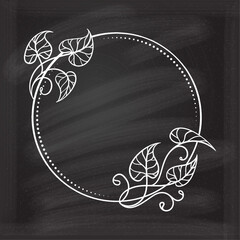 Vector round floral frame with ivy leaves decoration on a chalkboard background