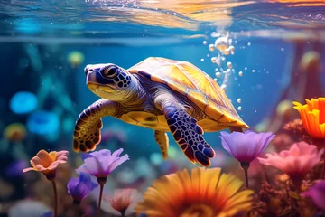 Tuinposter sea turtle swimming in water © Creative Pixels