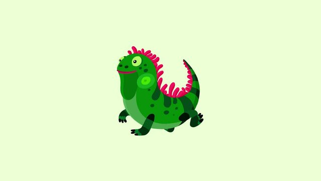 Iguana lizard cartoon animal animation character isolated. Blinking eyes, seamless loop walking.