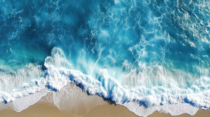 ocean wave on coastal zone, white sand, deep blue water, Generative AI