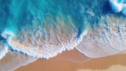 Fototapeta premium ocean wave on coastal zone, white sand, deep blue water Generative ai