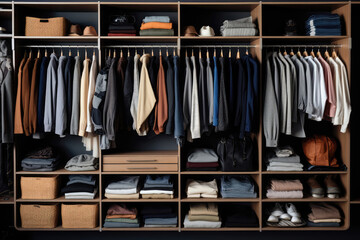 Casual And Comfortable Clothing Essentials Neatly Organized In Closet. Generative AI