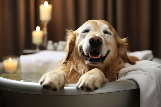 Happy Dog Getting Relaxing Massage At The Spa. Generative AI