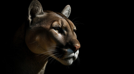 Cougar on a black background, created with Generative AI technology.