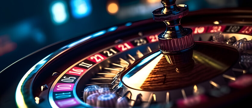 Banner Casino Las Vegas game roulette wheel spinning. Generation AI