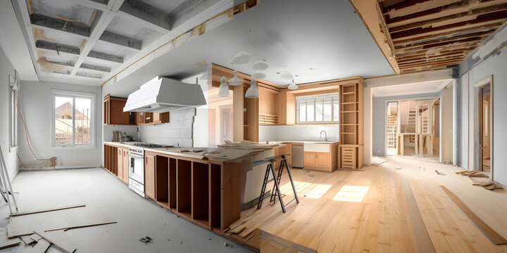 Concept Banner Renovation Interior Of House. Apartment Before Or After Restoration And Refurbishment. Generation AI