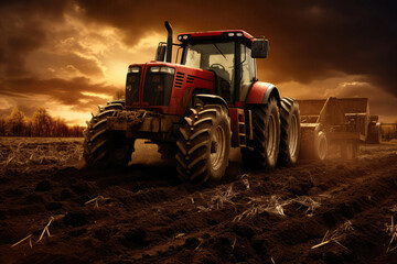 Tractor Plowing Vast Field Of Fertile Soil. Generative AI