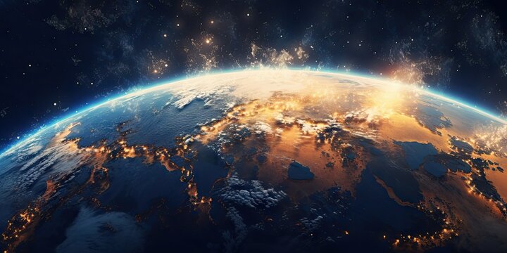 Galaxy, stars and mystery of space. Earth, sun and vast universe