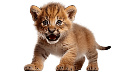 Isolated Lion Cub Playing on Transparent Background. Generative AI