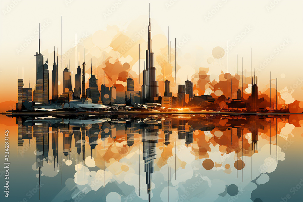 Poster this image presents the burj khalifa through a minimalist abstract approach. generative ai technolog