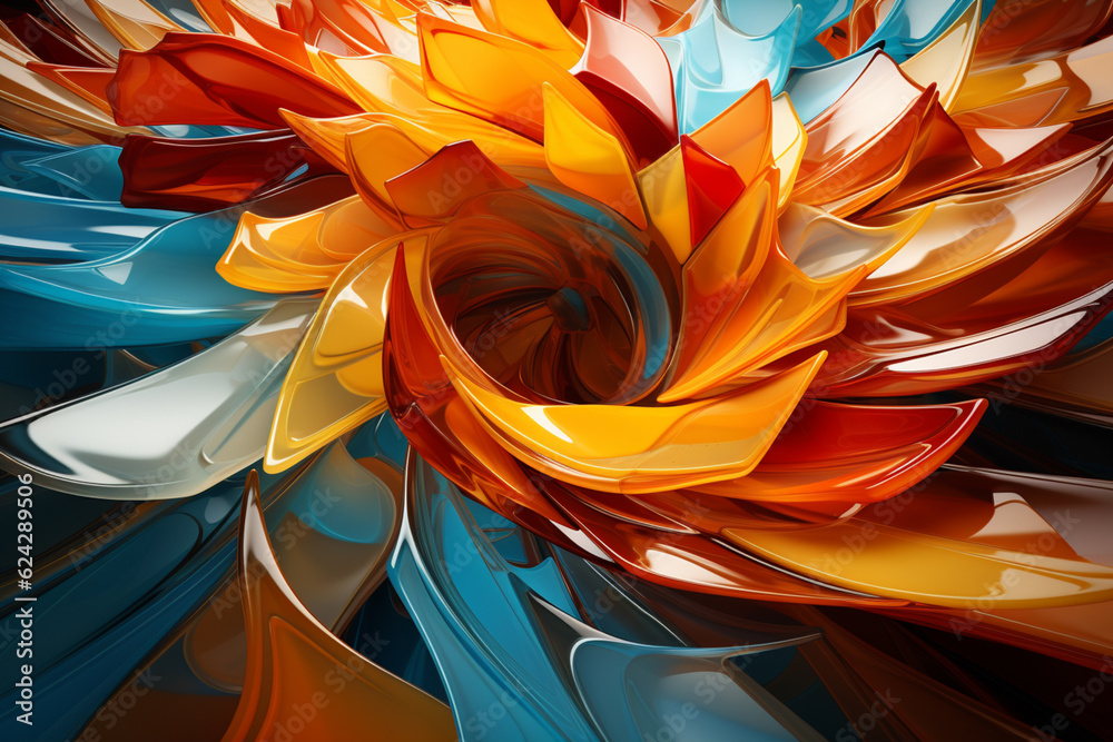 Poster An abstract painting inspired by a car wheel, featuring a blend of geometric forms and vibrant colors.  Generative AI technology.