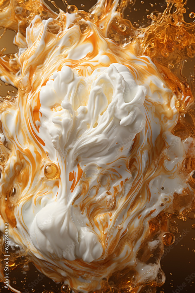 Aufkleber An abstract representation of beer foam created using geometric patterns and textures. The image captures the frothy and bubbly nature of beer foam, Generative AI technology.